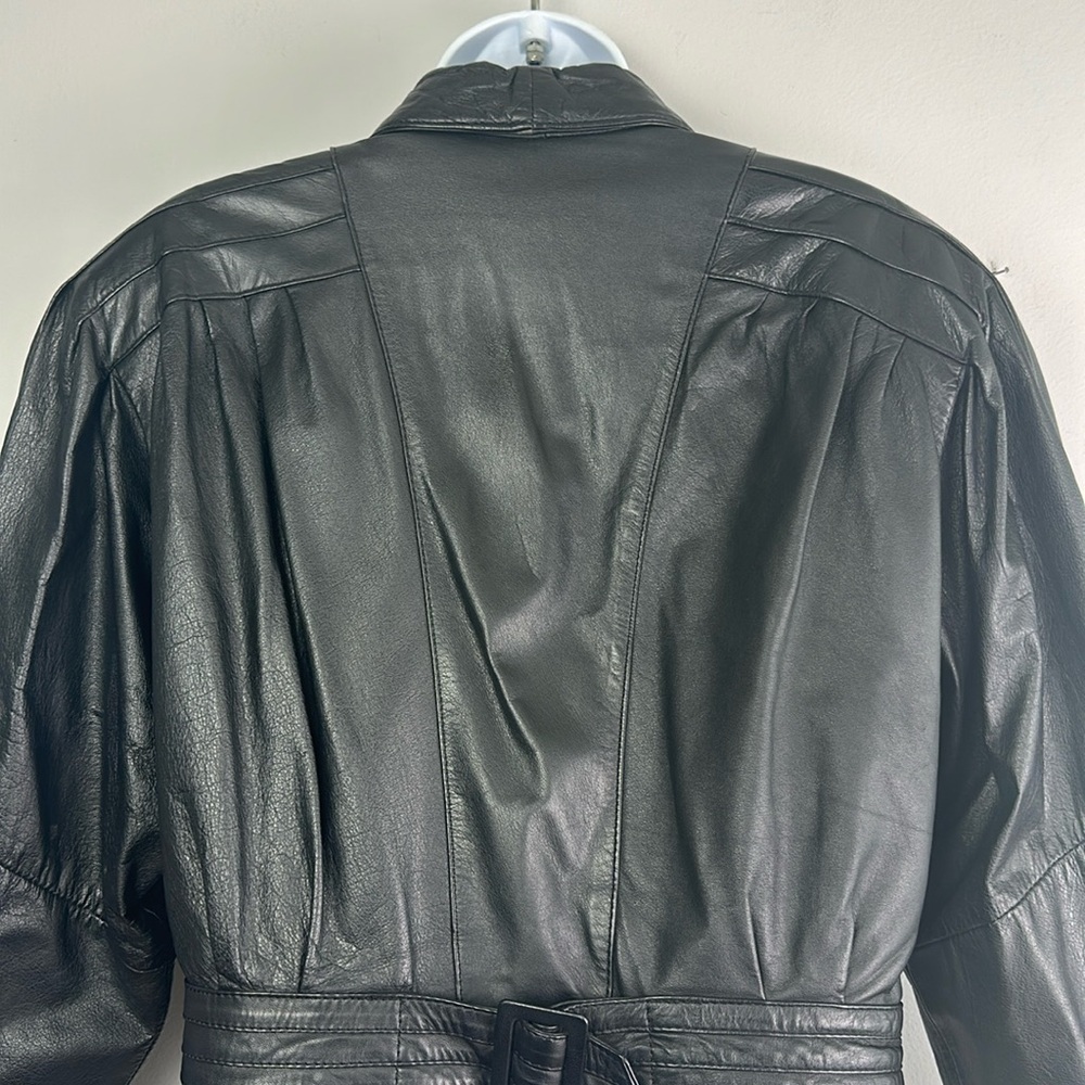 Womens Vintage 80’s Chia Soft Leather Moto Jacket Large Lined Black Coat Glamour - Picture 12 of 16